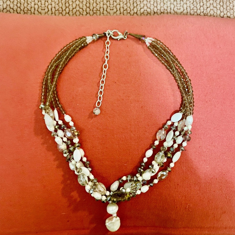 Original Beaded Crystal and Pearl Adjustable Necklace